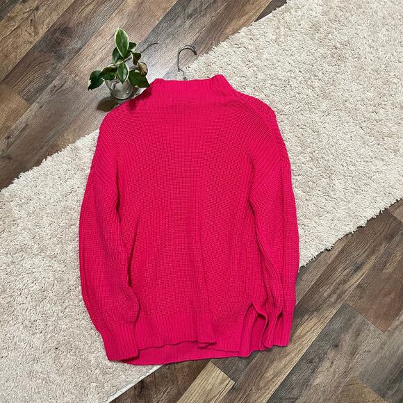 Cupcakes & Cashmere XS Oversized Pink Mock Neck Ribbed 100% Cotton Sweater NWT - Picture 7 of 7